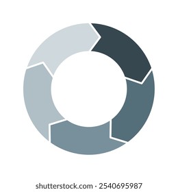 Grey cycle diagram with arrows 5 steps pie chart or circle graph for business presentation concept. Progress for marketing and education goal vector.