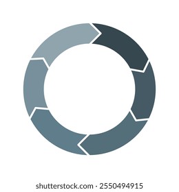 Diagrama de ciclo cinza com setas 6 etapas gráfico de pizza ou gráfico de círculo para conceito de apresentação de negócios. Progresso para o vetor de meta de marketing e educação.