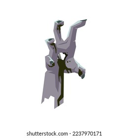 Grey damaged zombie hand vector illustration. Horror, walking dead, monsters for Halloween. Cartoon drawing of rotting arm isolated on white background. Halloween concept