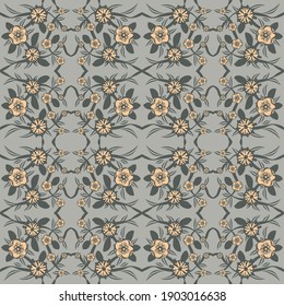 Grey damask. Floral seamless pattern