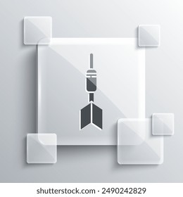 Grey Dart arrow icon isolated on grey background. Square glass panels. Vector Illustration
