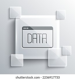 Grey Data analysis icon isolated on grey background. Business data analysis process, statistics. Charts and diagrams. Square glass panels. Vector
