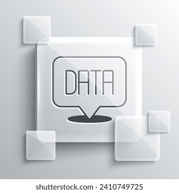 Graues Datenanalyse-Symbol einzeln auf grauem Hintergrund. Analyse von Unternehmensdaten, Statistiken. Diagramme und Diagramme. Viereckige Glasplatten. Vektorgrafik