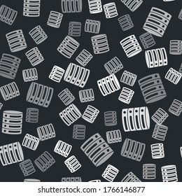 Grey DataServer, Web Hosting icon isolated seamless pattern on black background. Vector