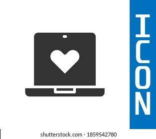 Grey Dating app online laptop concept icon isolated on white background. Female male profile flat design. Couple match for relationship.  Vector