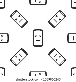 Grey Dead phone icon isolated seamless pattern on white background. Deceased digital device emoji symbol. Corpse smartphone showing facial emotion. Vector Illustration