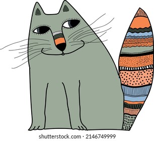 Grey decorative cat. Vector file.