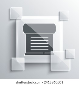 Grey Decree, paper, parchment, scroll icon icon isolated on grey background. Square glass panels. Vector