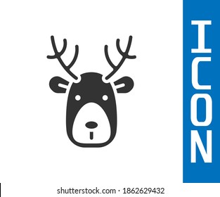 Grey Deer head with antlers icon isolated on white background.  Vector