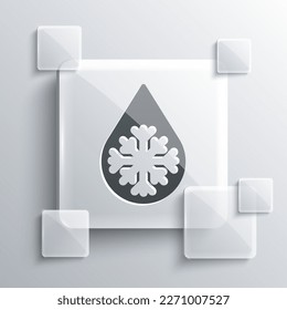 Grey Defrosting icon isolated on grey background. From ice to water symbol. Square glass panels. Vector Illustration