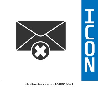 Grey Delete envelope icon isolated on white background. Delete or error letter. Cross on message. Rejected mail.  Vector Illustration