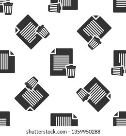 Grey Delete file document icon isolated seamless pattern on white background. Paper sheet with recycle bin sign. Rejected document icon. Cross on paper. Vector Illustration