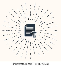 Grey Delete file document icon isolated on beige background. Paper sheet with recycle bin sign. Rejected document icon. Cross on paper. Abstract circle random dots. Vector Illustration