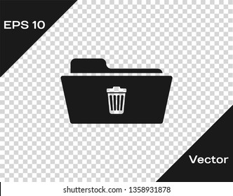 Grey Delete folder icon isolated on transparent background. Folder with recycle bin. Delete or error folder. Close computer information folder sign. Vector Illustration