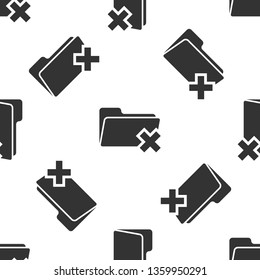 Grey Delete folder icon isolated seamless pattern on white background. Folder with recycle bin. Delete or error folder. Close computer information folder sign. Vector Illustration