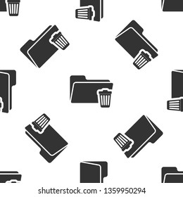 Grey Delete folder icon isolated seamless pattern on white background. Folder with recycle bin. Delete or error folder. Close computer information folder sign. Vector Illustration