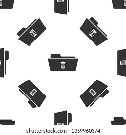 Grey Delete folder icon isolated seamless pattern on white background. Folder with recycle bin. Delete or error folder. Close computer information folder sign. Vector Illustration