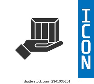 Grey Delivery hand with cardboard boxes icon isolated on white background. Door to door delivery by courier.  Vector Illustration