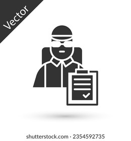 Grey Delivery man with cardboard boxes icon isolated on white background. Door to door delivery by courier.  Vector Illustration