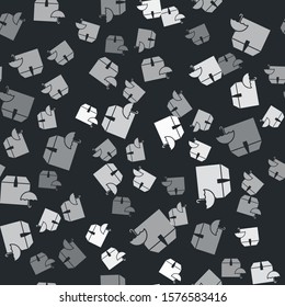 Grey Delivery package with umbrella symbol icon isolated seamless pattern on black background. Parcel cardboard box with umbrella sign. Logistic and delivery.  Vector Illustration