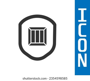 Seguridad de Gray Delivery con icono de escudo aislado en fondo blanco. Seguro de entrega. Cajas de cartón aseguradas más allá del escudo.  Ilustración vectorial