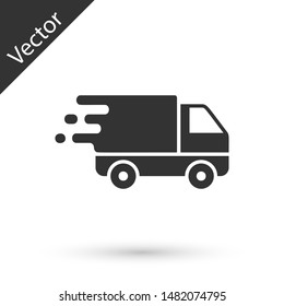 Grey Delivery truck in movement icon isolated on white background. Fast shipping delivery truck.  Vector Illustration