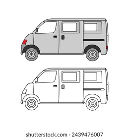 Grey delivery van isolated side view design