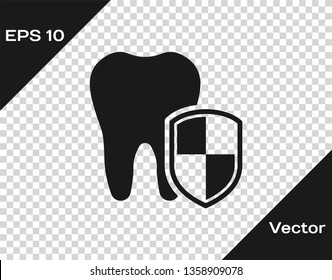 Grey Dental protection icon isolated on transparent background. Tooth on shield logo. Vector Illustration