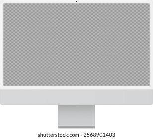 Grey desktop computer monitor with empty display, device screen mockup, blank screen vector