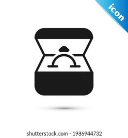 Grey Diamond engagement ring in a box icon isolated on white background.  Vector