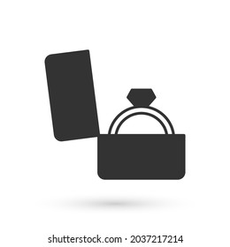 Grey Diamond engagement ring in a box icon isolated on white background.  Vector