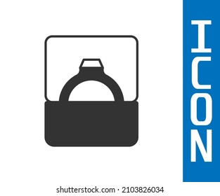 Grey Diamond engagement ring in box icon isolated on white background.  Vector