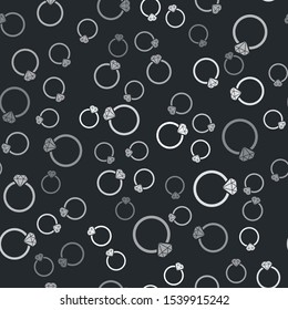 Grey Diamond engagement ring icon isolated seamless pattern on black background.  Vector Illustration