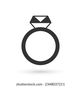 Icono del anillo de compromiso de diamante gris aislado en fondo blanco.  Vector