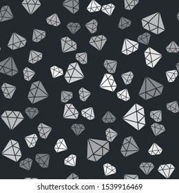 Grey Diamond icon isolated seamless pattern on black background. Jewelry symbol. Gem stone.  Vector Illustration