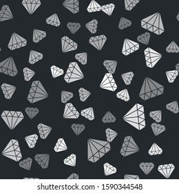 Grey Diamond icon isolated seamless pattern on black background. Jewelry symbol. Gem stone.  Vector Illustration