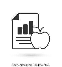 Grey Diet plan icon isolated on isolated on white background. Concept of fitness marathon, proper nutrition, healthy food, beautiful body, vegetables, slimming.  Vector