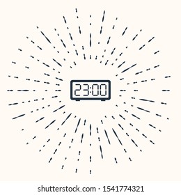 Grey Digital alarm clock icon isolated on beige background. Electronic watch alarm clock. Time icon. Abstract circle random dots. Vector Illustration