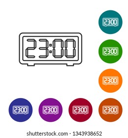 Grey Digital alarm clock line icon isolated on white background. Electronic watch alarm clock. Time icon. Vector Illustration