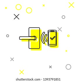 Grey Digital door lock with wireless technology for unlock line icon isolated on white background. Door handle sign. Security smart home of concept. Vector Illustration