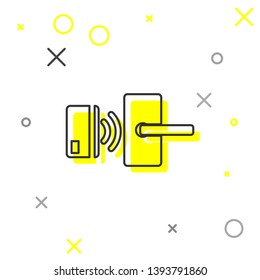 Grey Digital door lock with wireless technology for unlock line icon isolated on white background. Door handle sign. Security smart home of concept. Vector Illustration