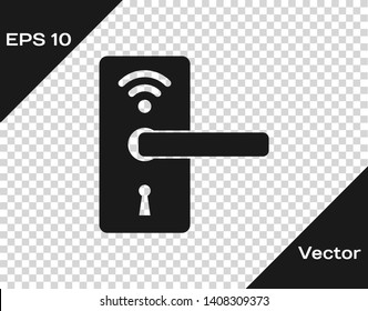 Grey Digital door lock with wireless technology for unlock icon isolated on transparent background. Door handle sign. Security smart home of concept. Vector Illustration