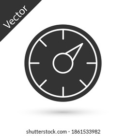 Diseño del medidor de velocidad digital gris con icono 5G aislado en fondo blanco. Tecnología de velocidad de datos de conexión de alta velocidad de red global. Vector.