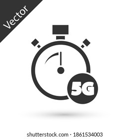 Grey Digital speed meter concept with 5G icon isolated on white background. Global network high speed connection data rate technology. Vector.