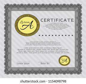 Grey Diploma. With background. Money Pattern. Vector illustration. 