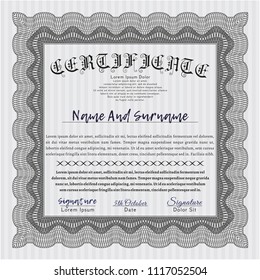 Grey Diploma or certificate template. Artistry design. With background. Detailed. 