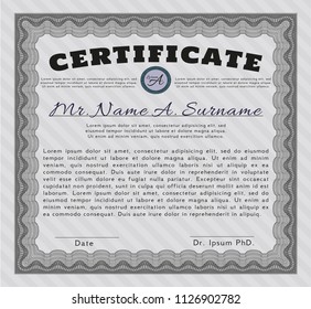 Grey Diploma or certificate template. With background. Perfect design. Vector illustration. 