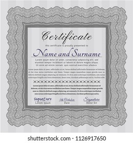 Grey Diploma or certificate template. With background. Retro design. Vector illustration. 