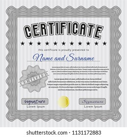 Grey Diploma or certificate template. With background. Nice design. Detailed. 