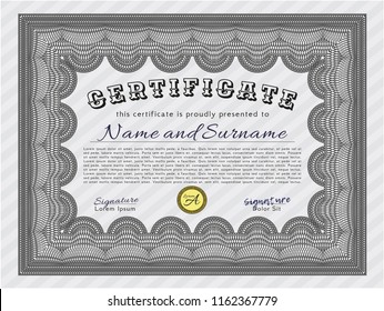 Grey Diploma or certificate template. With background. Detailed. Modern design. 